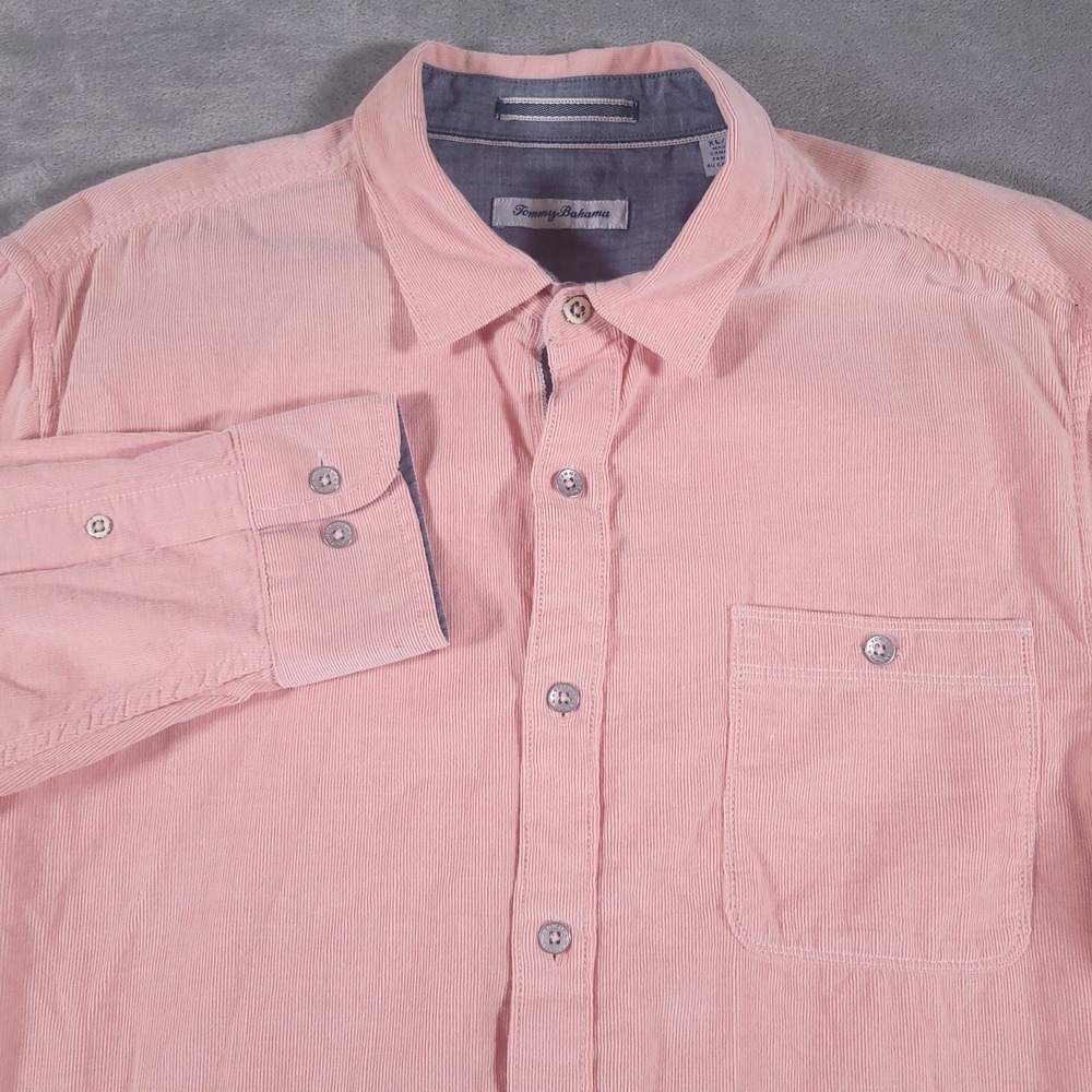 Tommy Bahama Corduroy Shirt Mens XL Salmon Pink Cord Long‎ Sleeve 100% Cotton